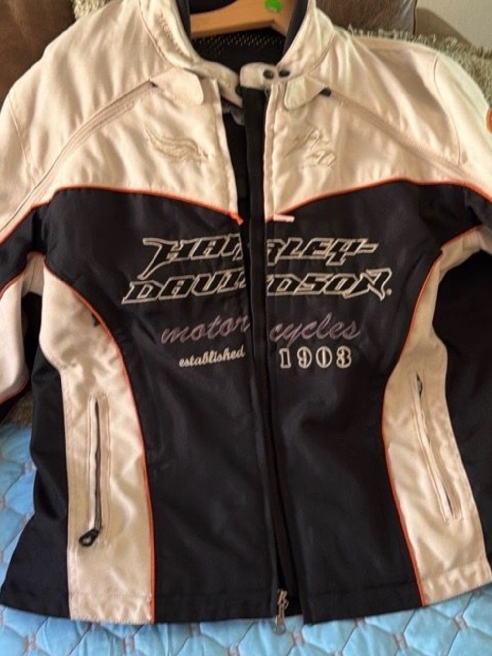 Harley-Davidson Black and White Riding Jacket with Orange Piping